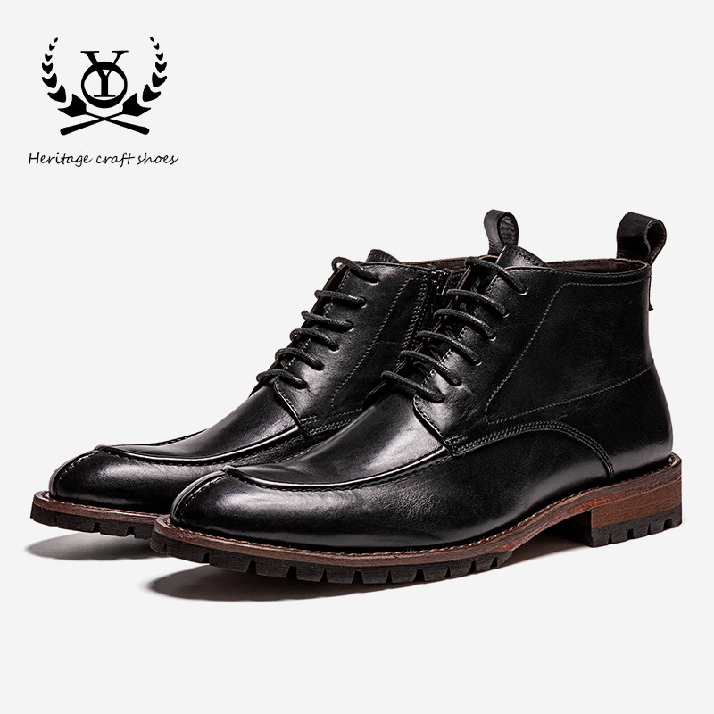 商务马丁靴男款真皮系带高帮男士靴子复古工装风户外潮靴黑色男鞋