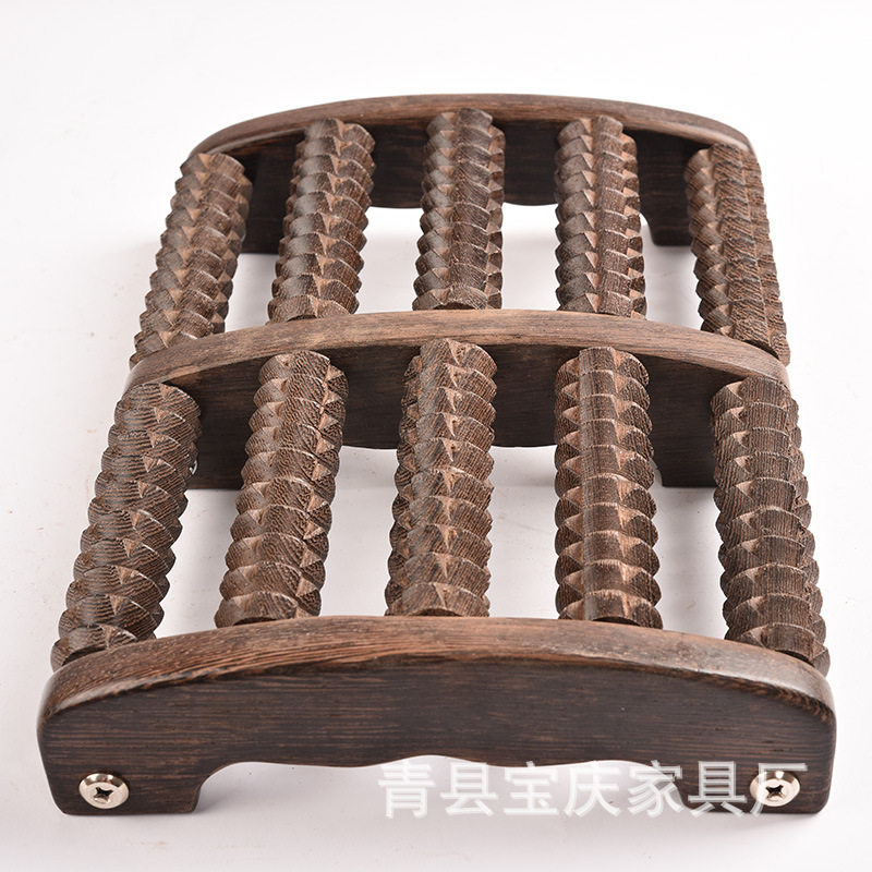 鸡翅木脚部按摩器足底足疗搓脚捏脚五排按摩装备滚动按摩轮