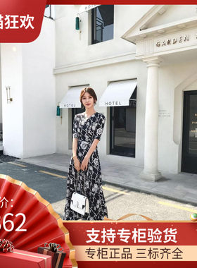DI DVF2023春夏新款韩版裹身V领印花5分袖长款连衣裙度假裙