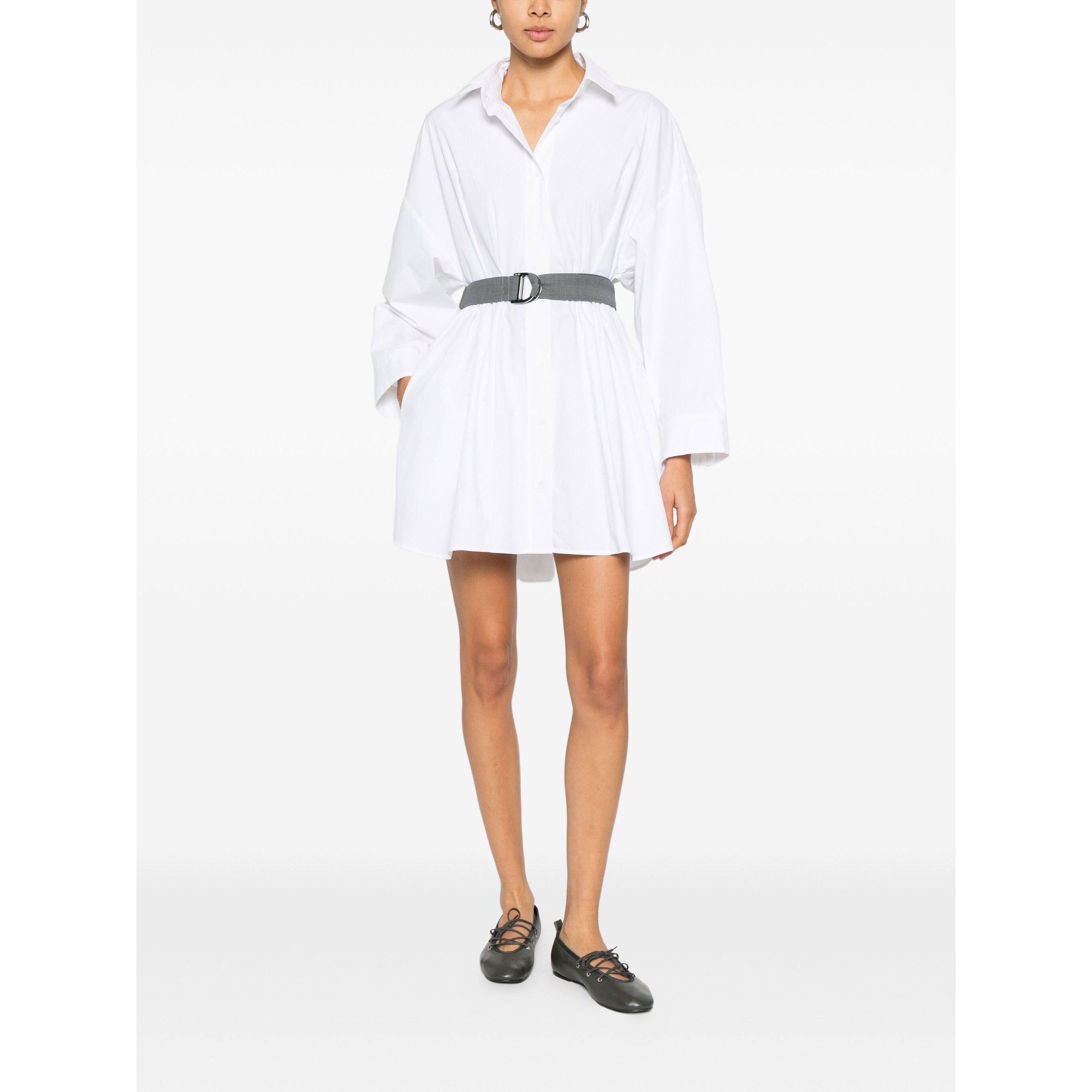 maSande法国M家26春女法式时尚白色长袖短款衬衫式翻领棉质连衣裙