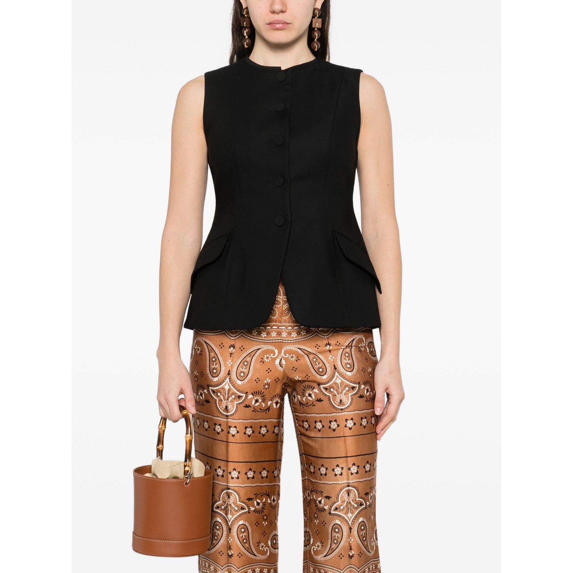 maSande法国S家26春季女法式简约经典黑色圆领同色系门襟收腰马甲