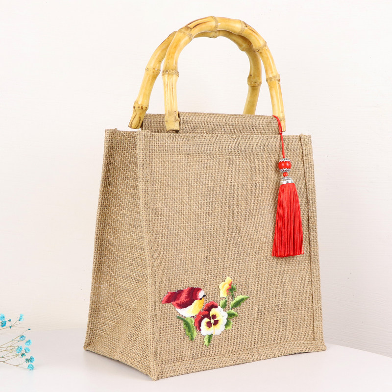 定制麻布袋我提麻袋改造个性刺绣女棉麻收纳礼品茶叶袋亚麻手提袋