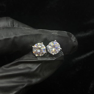 圆钻耳钉Round Cut Stud Earring碳硅石镶嵌银耳饰Moissanite嘻哈