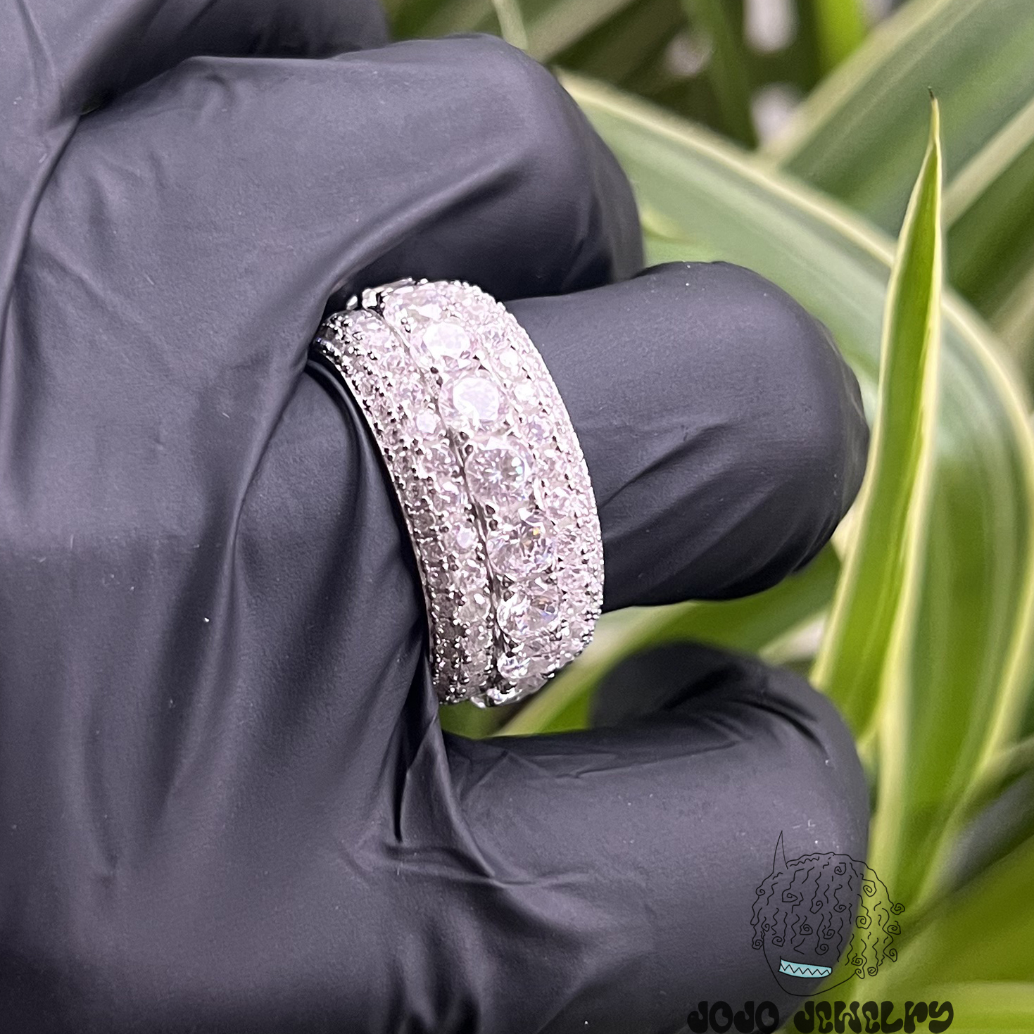 满钻镶嵌高闪冰感戒指环嘻哈银饰