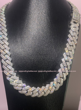 s925银镀18K白金菱形古巴链嘻哈