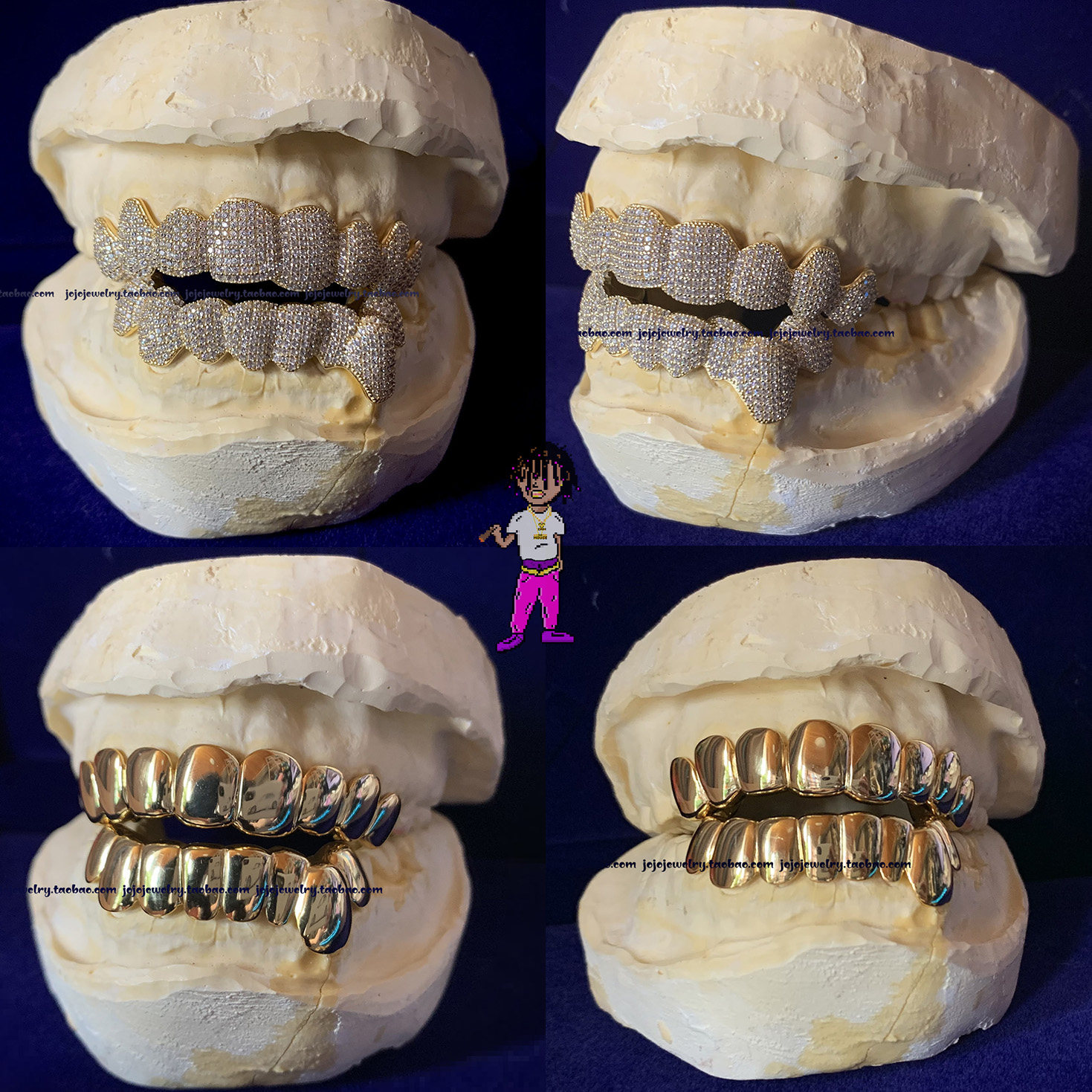 常规钻石牙套满钻镶嵌hiphop嘻哈金牙grillz光金定制珠宝配饰