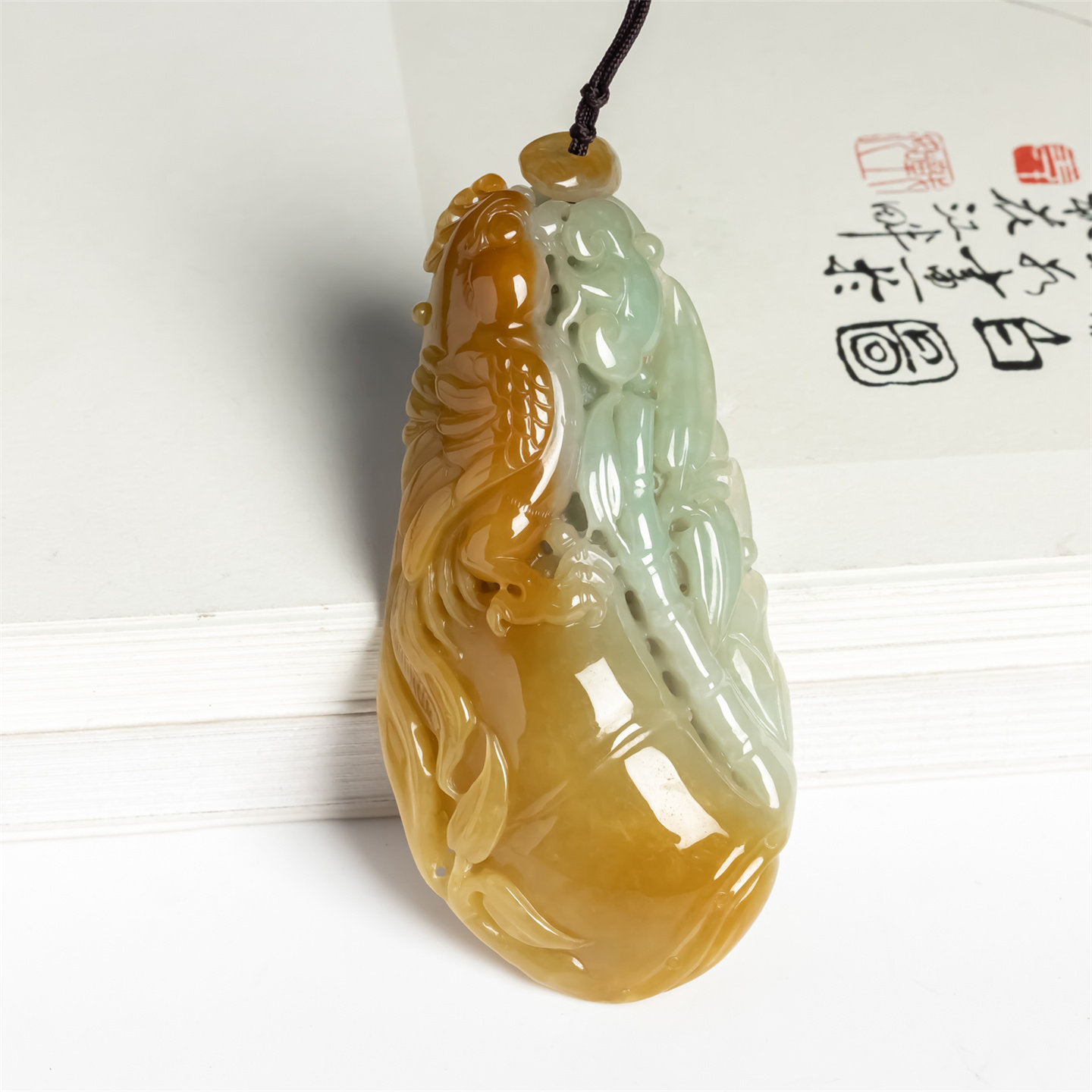 缅甸天然翡翠A货黄翡冰糯种英明神武吊坠男女款竹报平安竹节挂件