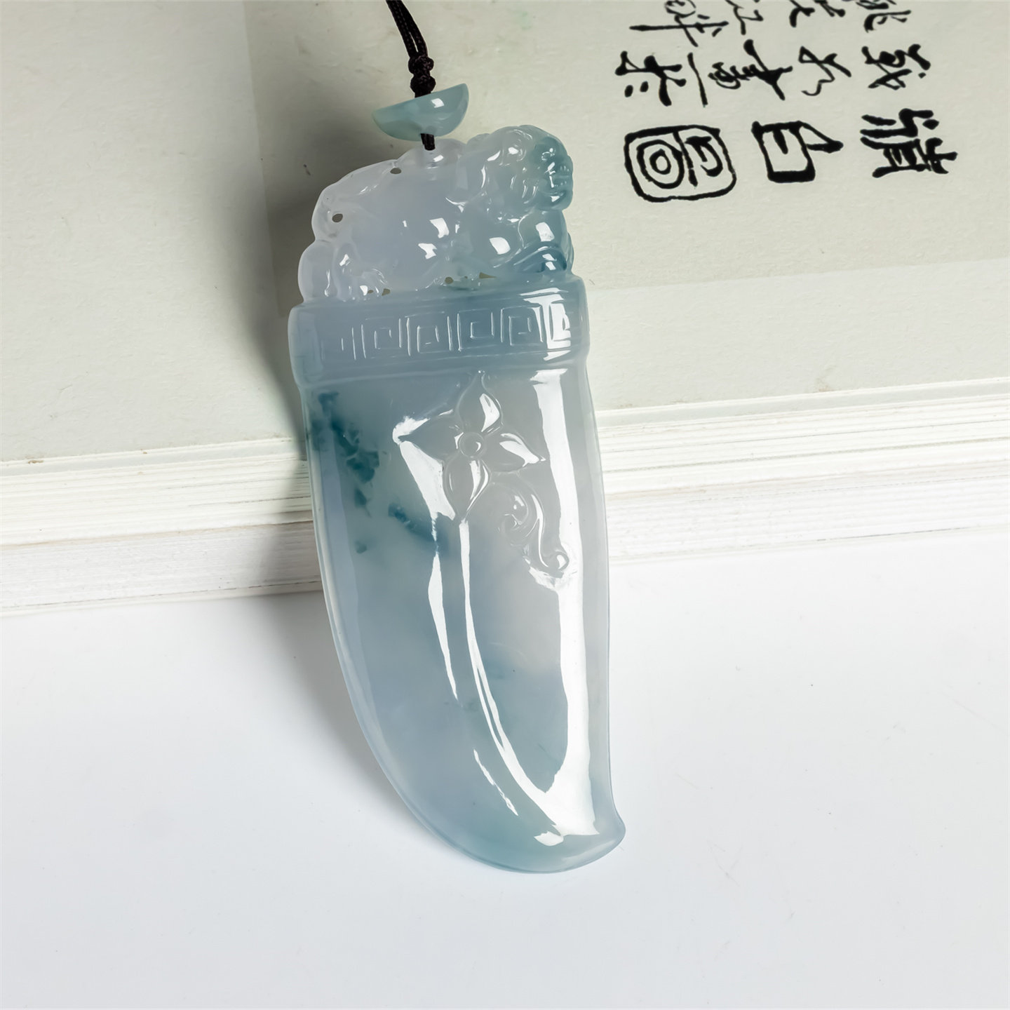 缅甸天然翡翠a货冰种紫罗兰飘花龙牙吊坠男女款毛衣链平安紫挂件