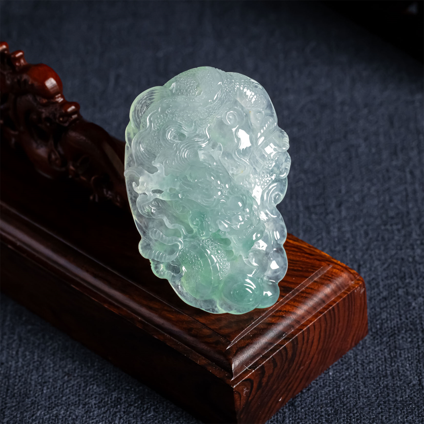 缅甸天然冰种老坑龙牌翡翠如意吊坠厚装水润大气龙牌生肖龙挂件