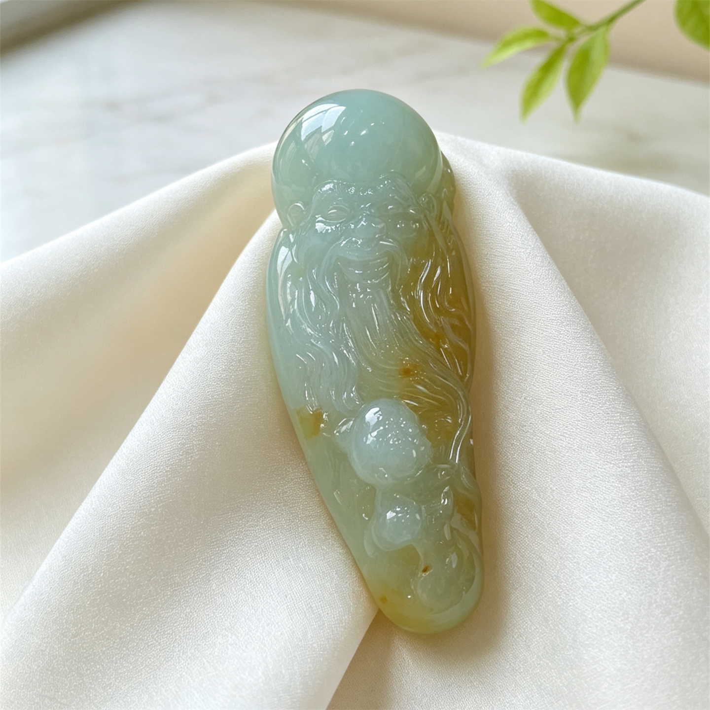 翠贵人冰糯种黄翡寿星公吉祥吊坠