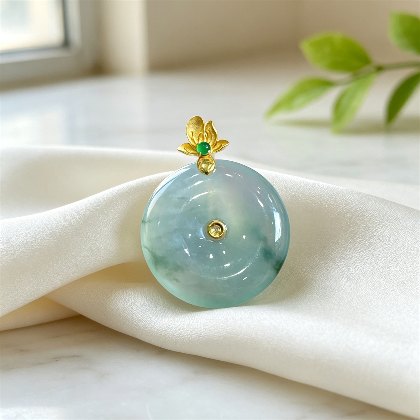 翠贵人18K冰种飘花平安扣吊坠