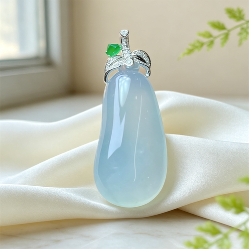 翠贵人冰果冻胶福瓜18K镶钻吊坠