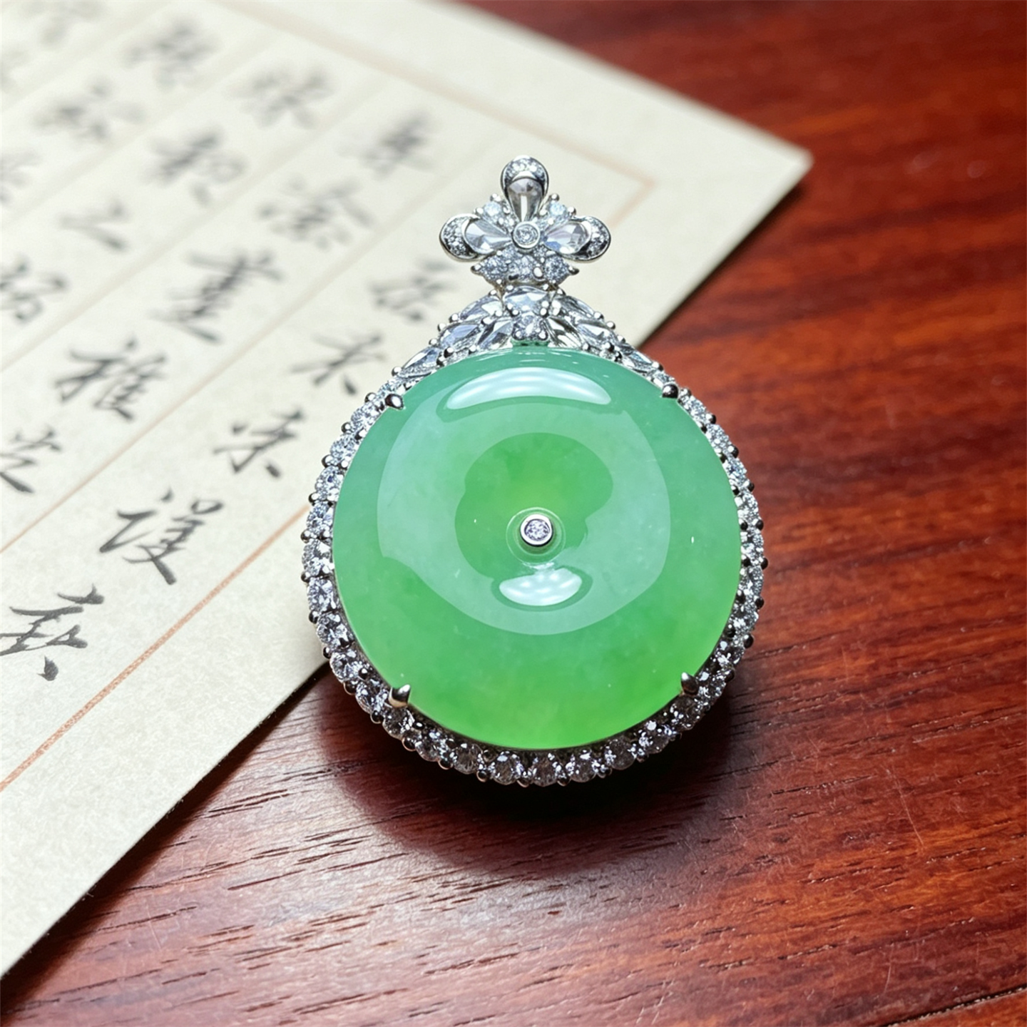 翠贵人老坑阳绿平安扣18K金吊坠