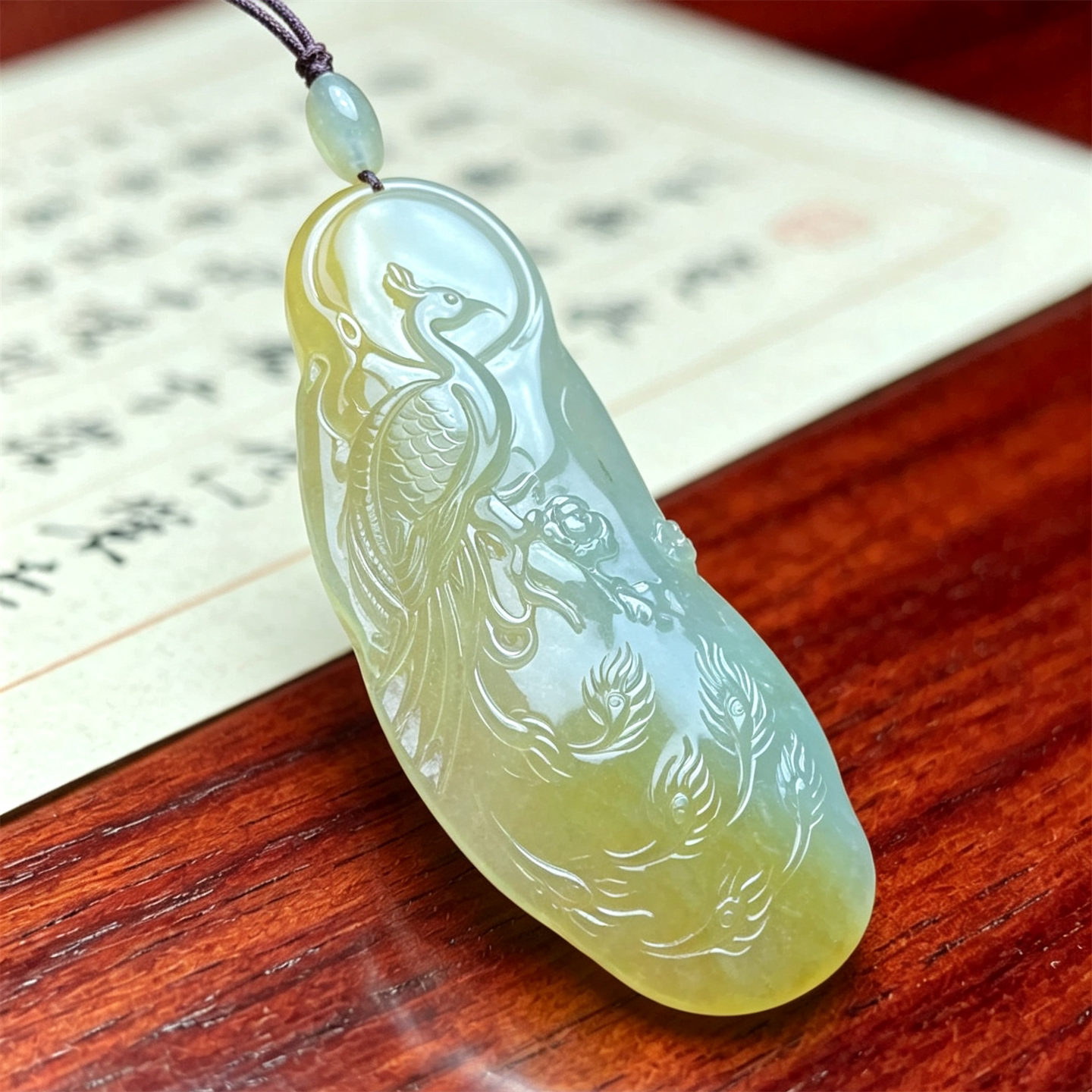 翠贵人冰种黄翡凤牌如意吊坠大件