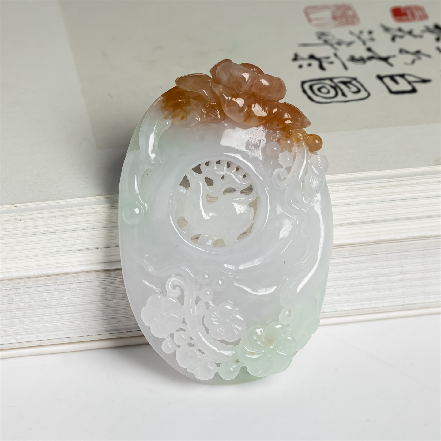 缅甸天然翡翠a货冰糯种双彩福禄双全花开富贵吊坠一路平安玉挂件