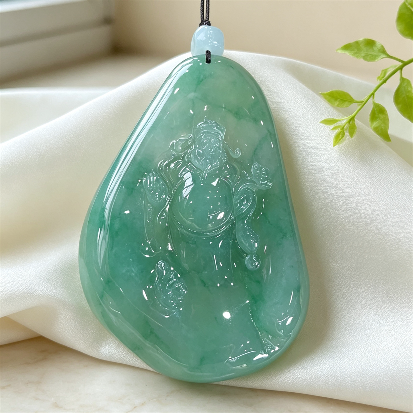 翠贵人冰种湖水绿财神老坑吊坠
