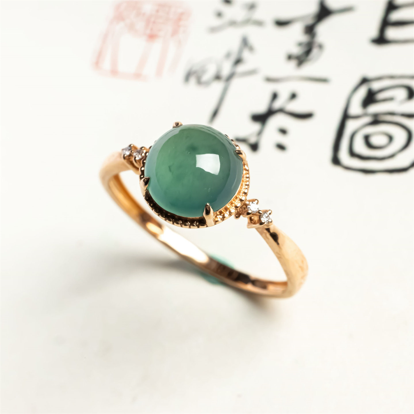 天然翡翠A货冰种蓝水老坑戒面翡翠戒指18K冰蓝时尚蛋面翡翠玉戒指