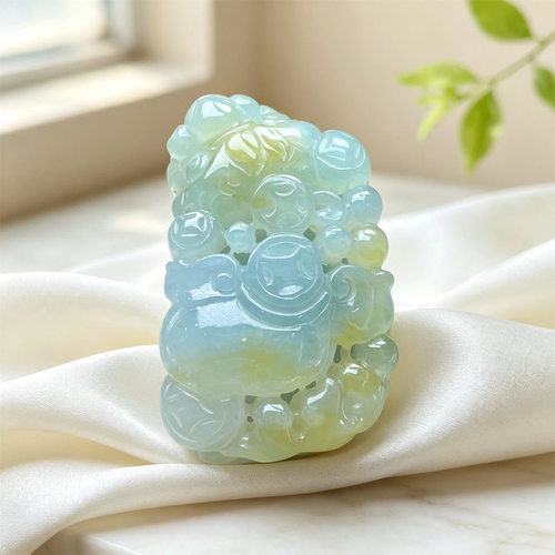 翠贵人冰糯种黄翡来财貔貅吊坠