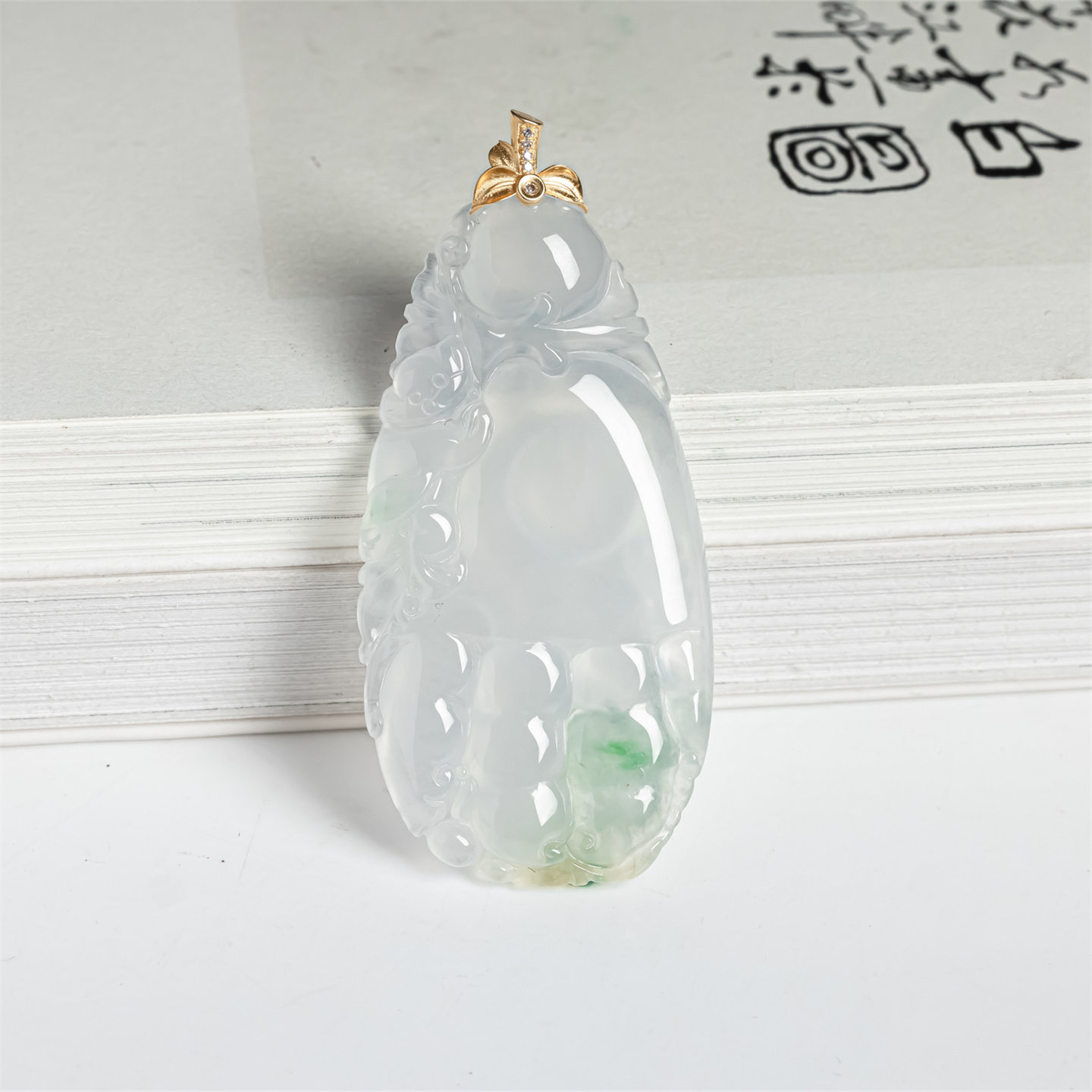 缅甸天然翡翠a货冰种三彩冰透佛手瓜吊坠18K男女款平安黄加绿挂件