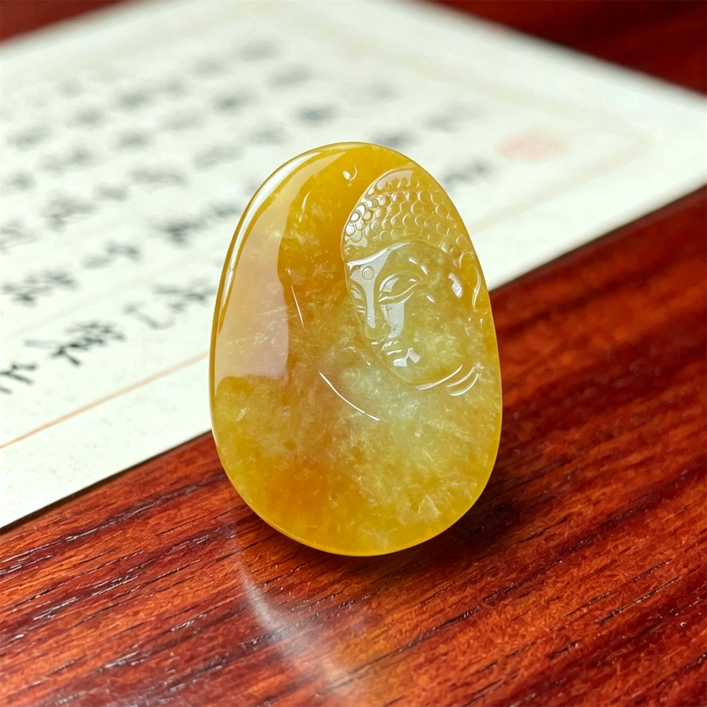 翠贵人冰糯种黄翡吉祥佛首吊坠