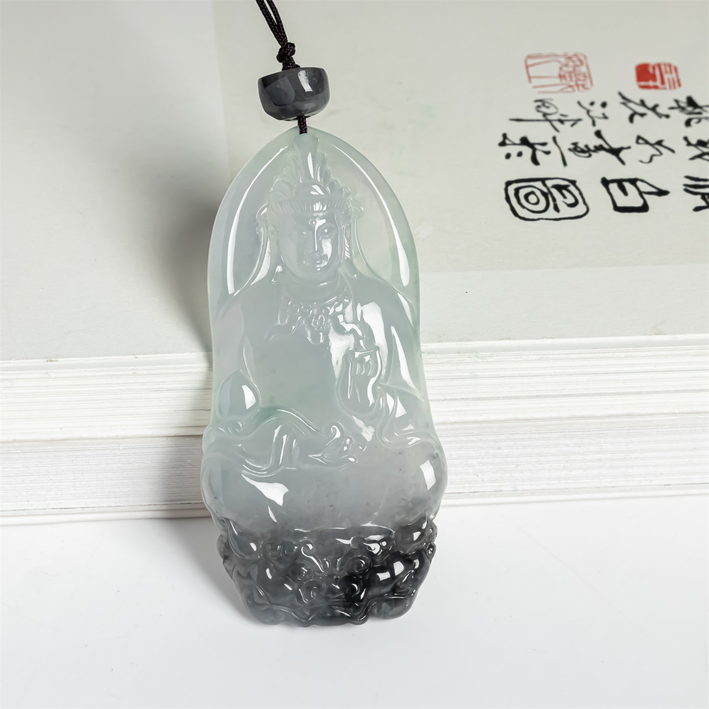 缅甸天然翡翠A货冰种双彩观音菩萨吊坠男款福禄双全平安观音挂件