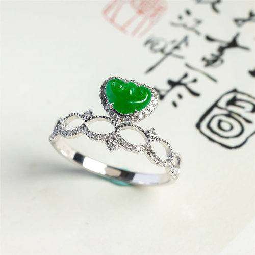 翠贵人18K冰种阳绿如意翡翠戒指