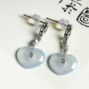 缅甸天然翡翠A货高冰紫罗兰爱心冰透时尚耳坠18K老坑女款如意耳钉