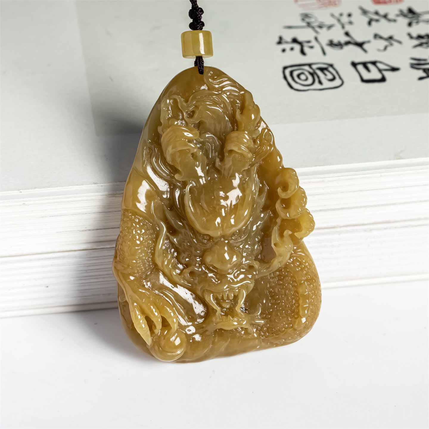缅甸天然翡翠A货冰糯种满黄翡龙牌吊坠男女款生肖龙如意老坑挂件
