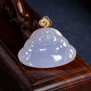 缅甸天然翡翠A货冰种紫罗兰弥勒佛如意吊坠18K冰绿平安佛公挂件