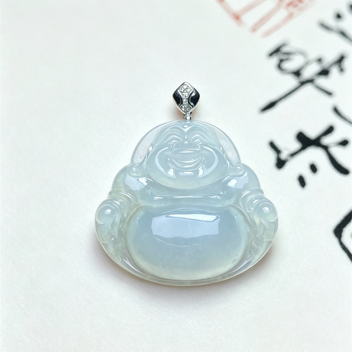翠贵人18K冰种弥勒佛吊坠女款