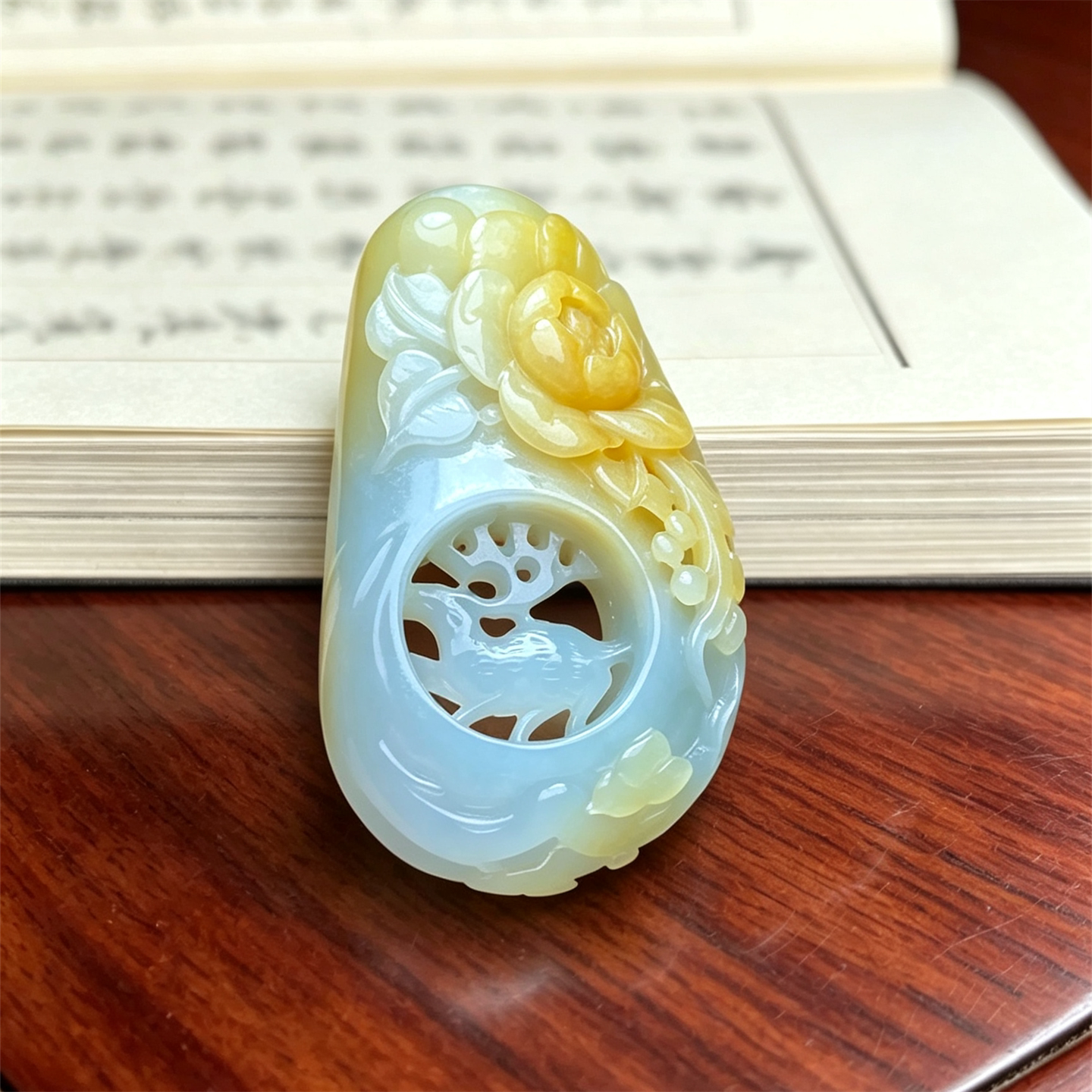 翠贵人冰糯黄翡双彩一路平安吊坠