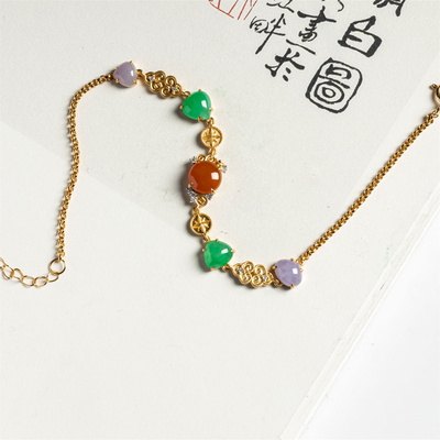 翠贵人18K三彩福禄寿翡翠手链