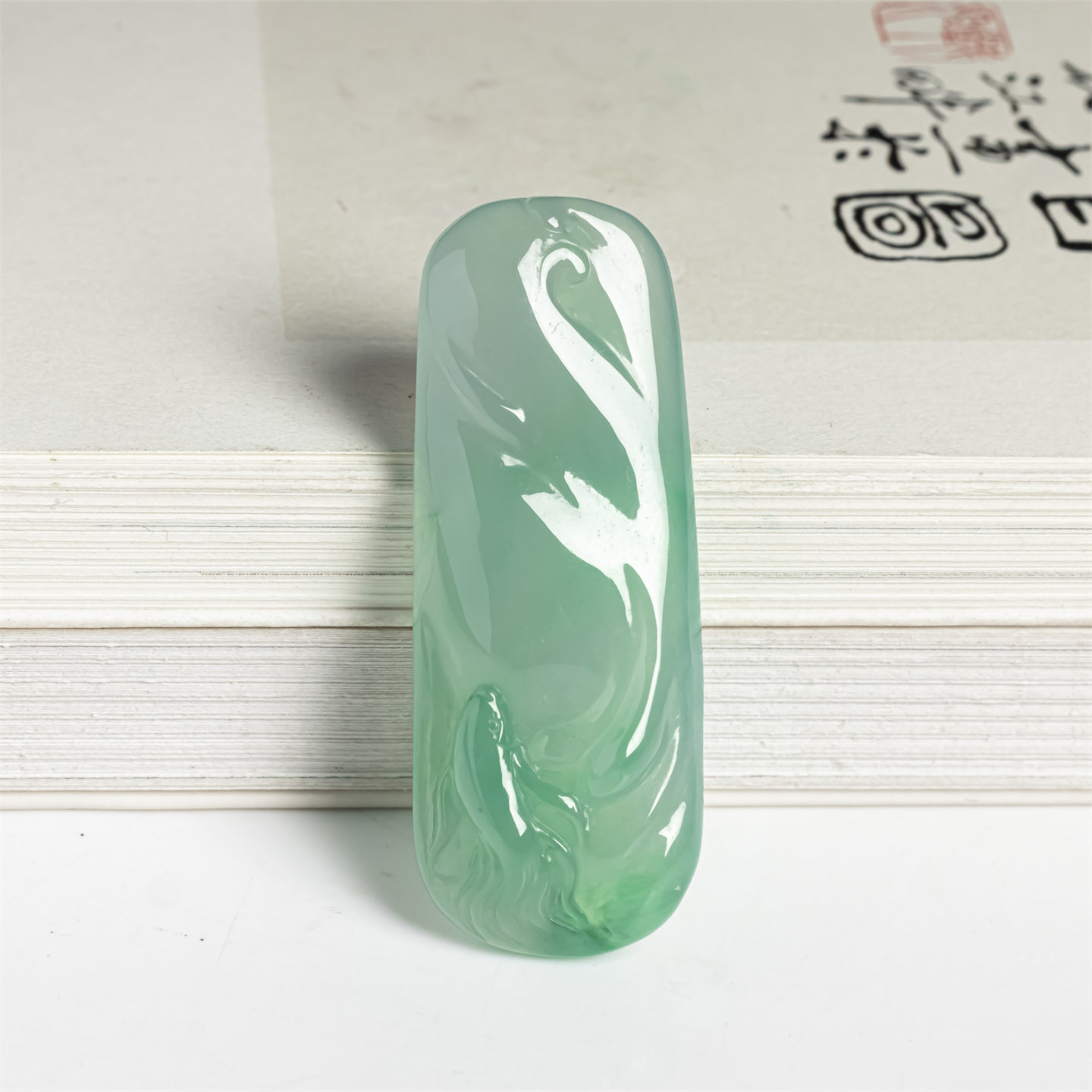 缅甸天然翡翠a货冰种阳绿年年有余吊坠男女款冰绿力争上游玉挂件