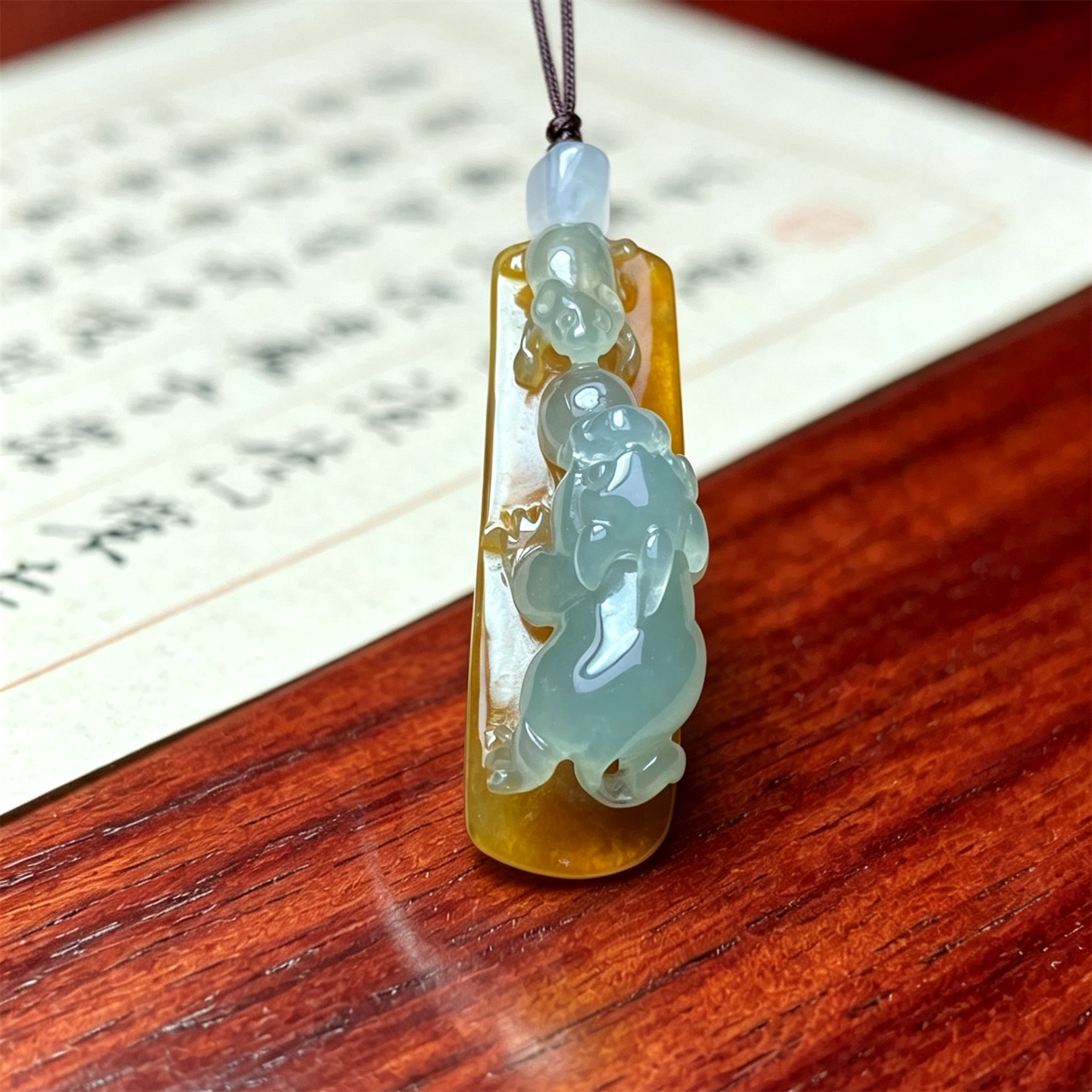 翠贵人冰种黄翡双彩貔貅如意吊坠