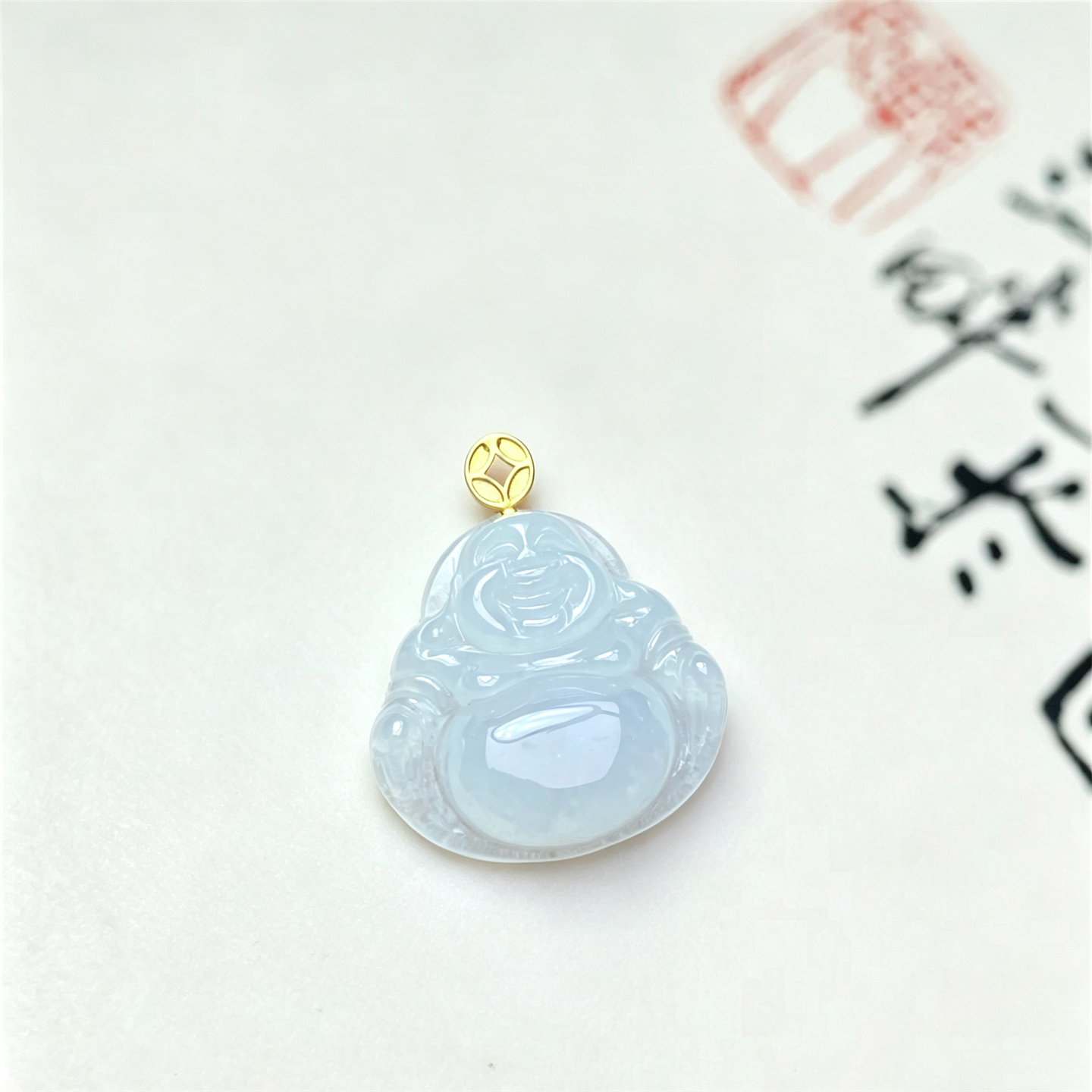缅甸天然翡翠a货冰糯种18K弥勒佛吊坠女款平安玉佛大肚笑佛挂件