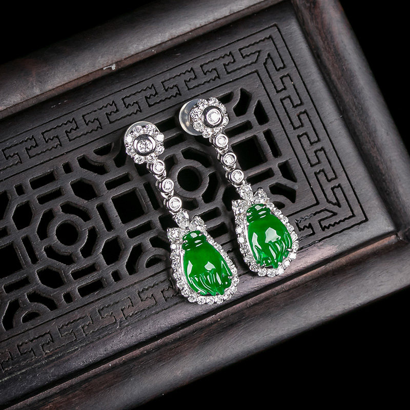 翠贵人天然a货翡翠老坑冰种帝王绿佛手耳环 18k金镶嵌玉耳饰耳坠|ruв категории ювелирные изделия/алмаз/жадеит/золото, Джейд (новый), серьга - от Buy2taobao.com для оказания профессиональной услуги покупки агента Taobao