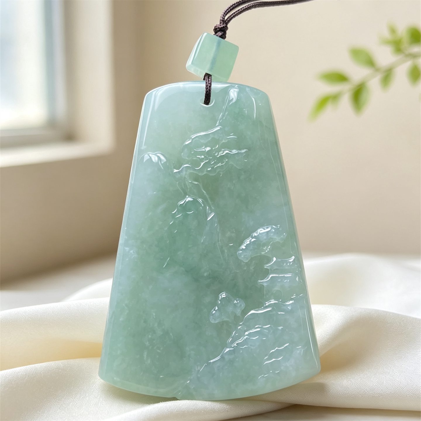 翠贵人冰糯种浅绿山水意境牌吊坠