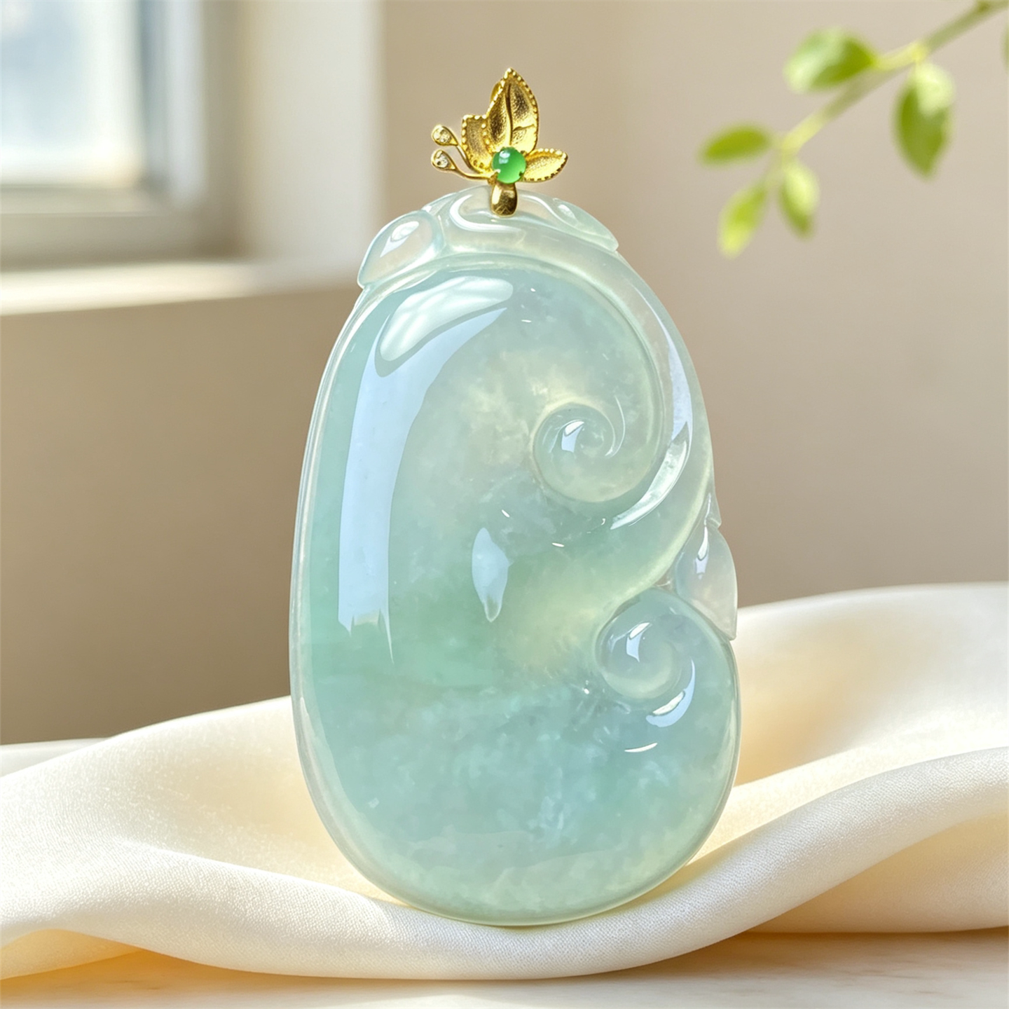 翠贵人18K冰种晴绿吉祥如意吊坠