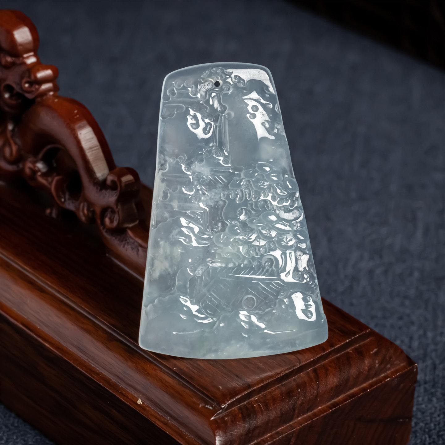 缅甸天然翡翠a货冰种山水老坑意境牌吊坠男女款冰透顺风顺水挂件