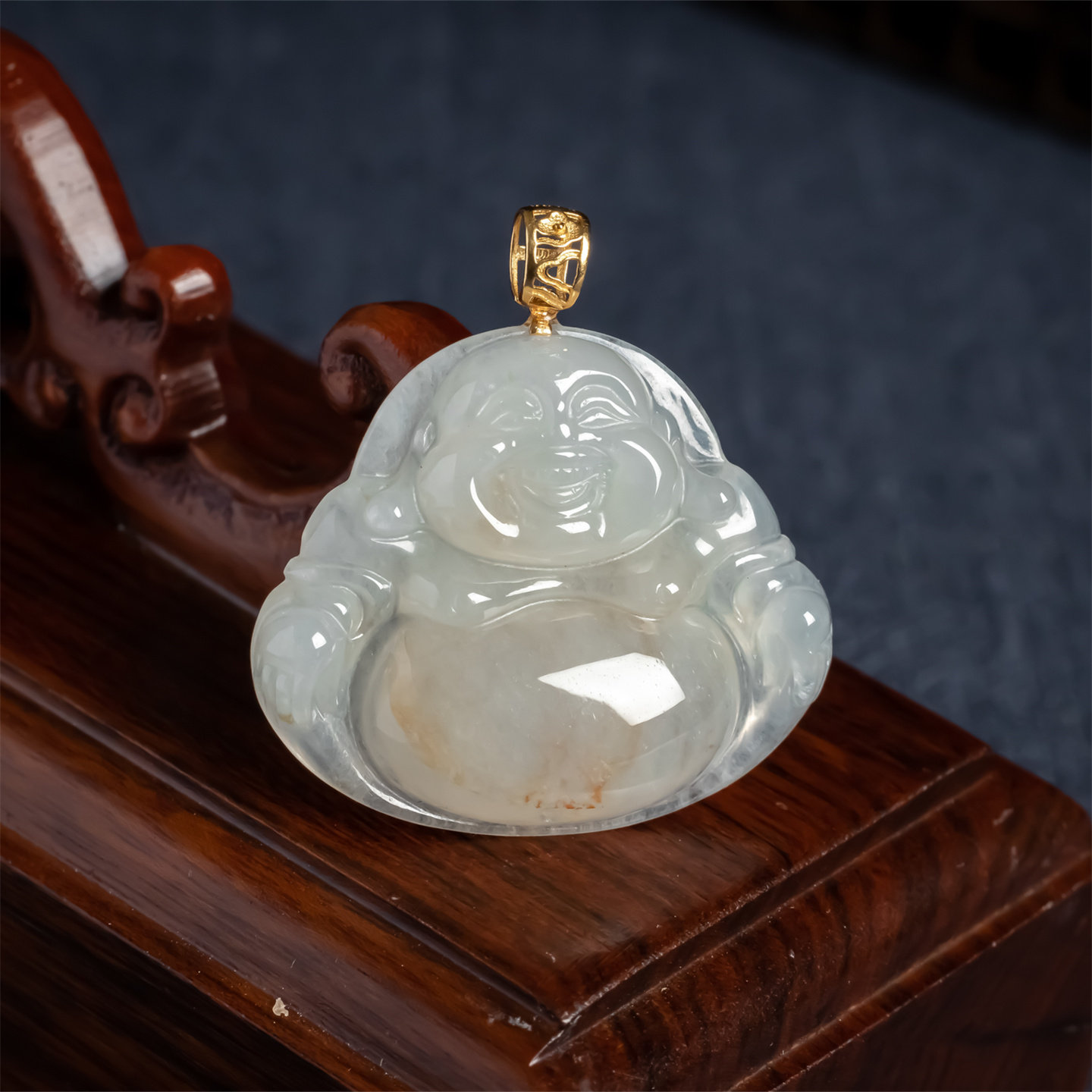 缅甸天然翡翠a货冰糯种飘黄翡弥勒佛吊坠18K女款佛公大肚笑佛挂件