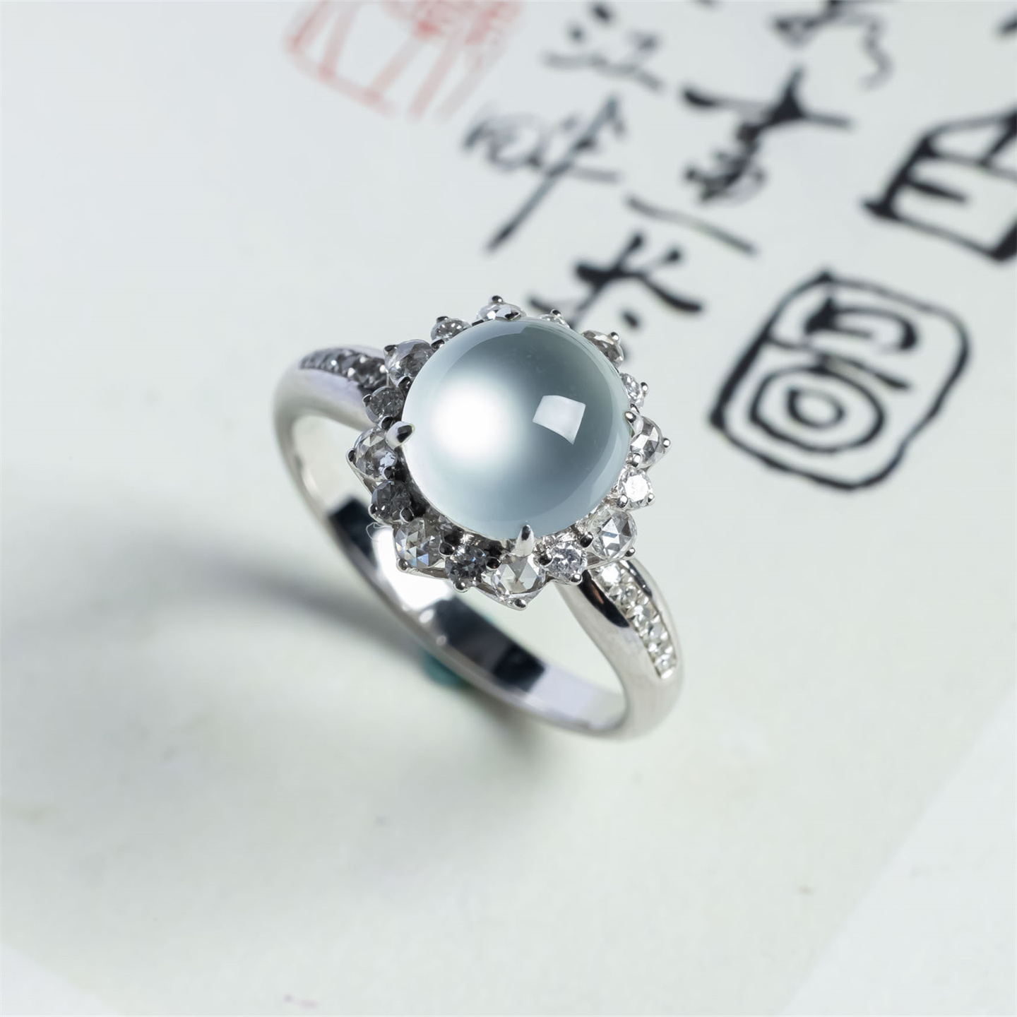 翠贵人18K老坑高冰种蛋面戒指