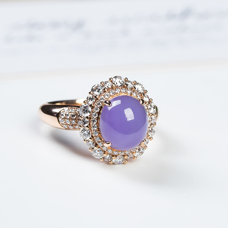 天然a货翡翠玉石戒指紫色高档