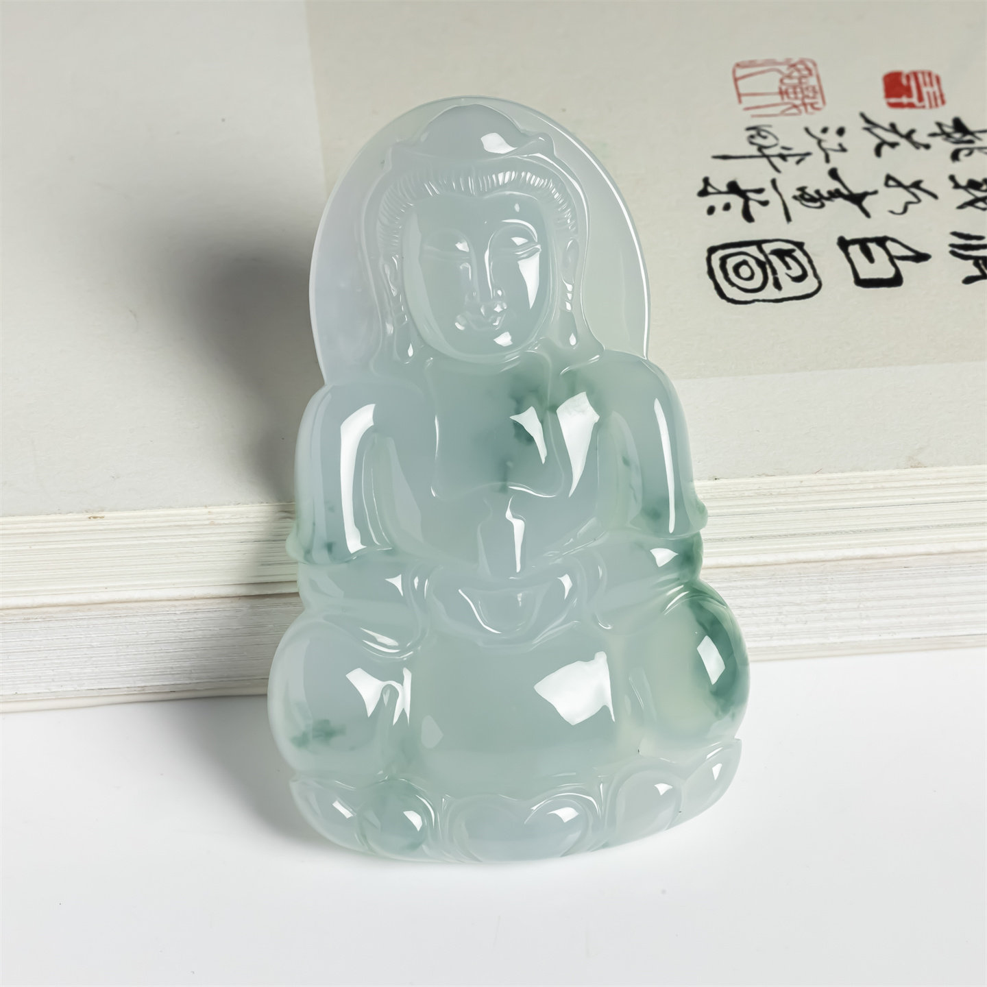 缅甸天然翡翠a货冰种飘花观音如意吊坠男款平安观音菩萨老坑挂件