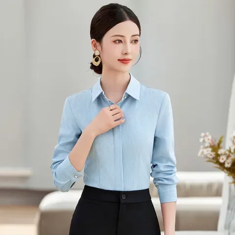 长袖上衣灰色女衬衫高级感衬衣尖领垂感时尚气质职业缎面秋醋酸