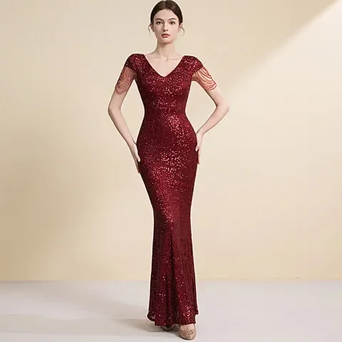敬酒服修身新款鱼尾新娘女显瘦连衣裙气质晚礼服亮片2026长款红色