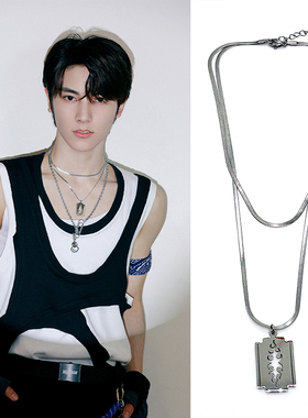 钛钢双层火焰刀片吊坠项链新品