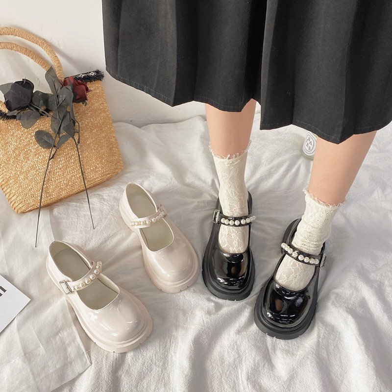 白色小皮鞋女2022新款英伦配裙子复古玛丽珍鞋厚底法式日系jk鞋子