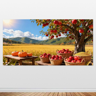 丰收田园风景装饰画餐厅客厅挂画苹果树红苹果秋收图自粘墙贴画