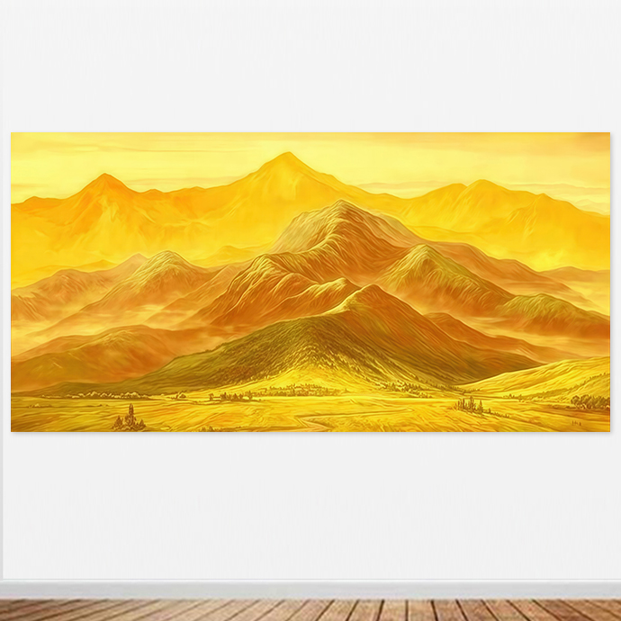 金山图金山山脉风景挂画客厅卧室自粘画金色山峦叠嶂办公室装饰画