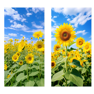 向日葵风景画自粘画向阳花葵花风景挂画玄关装饰画玻璃门竖版贴画